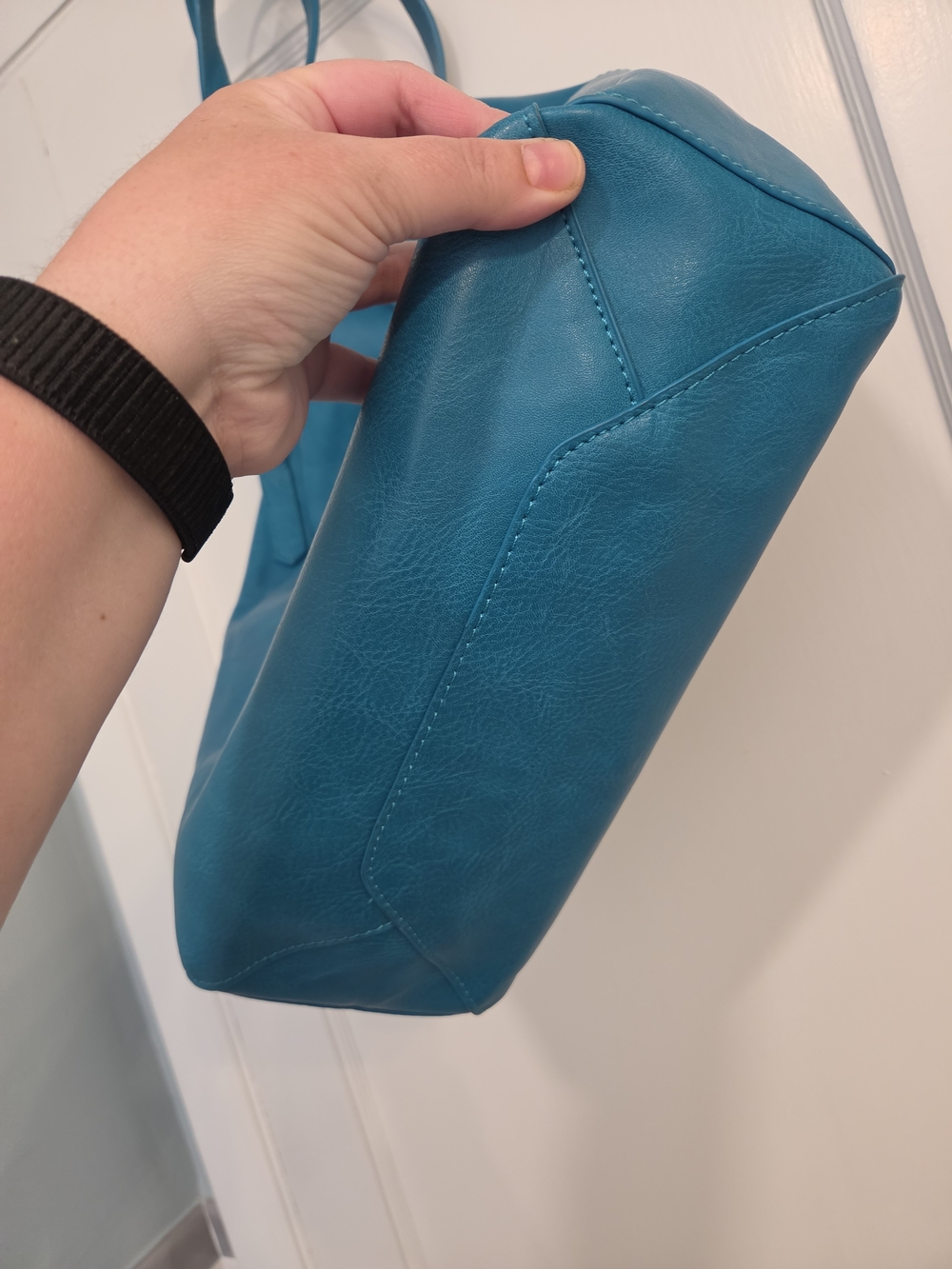 Teal Faux Leather Tote Bag - Women's Everyday Shoulder Bag - Picture 3 of 8